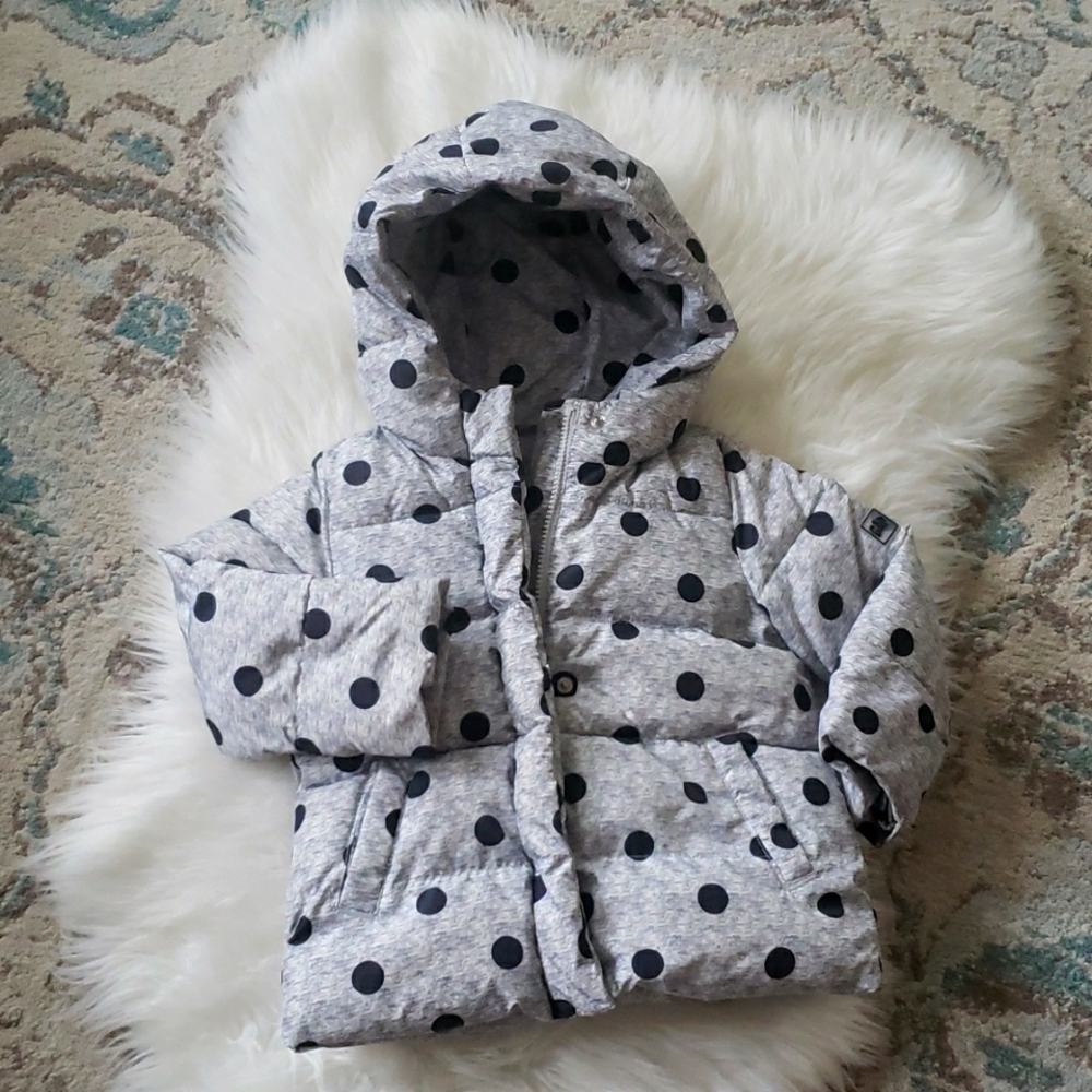 GAP toddler girls coat polka dot gray black  4